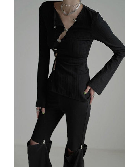Asymmetric Cut-Out Hook Cardigan